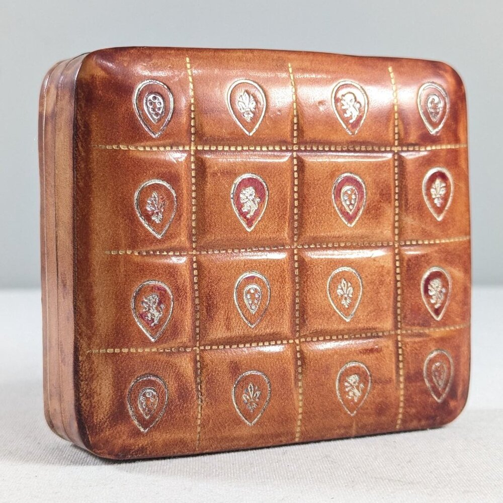 Vintage Florentine Medici tooled leather box, Italian leather business card